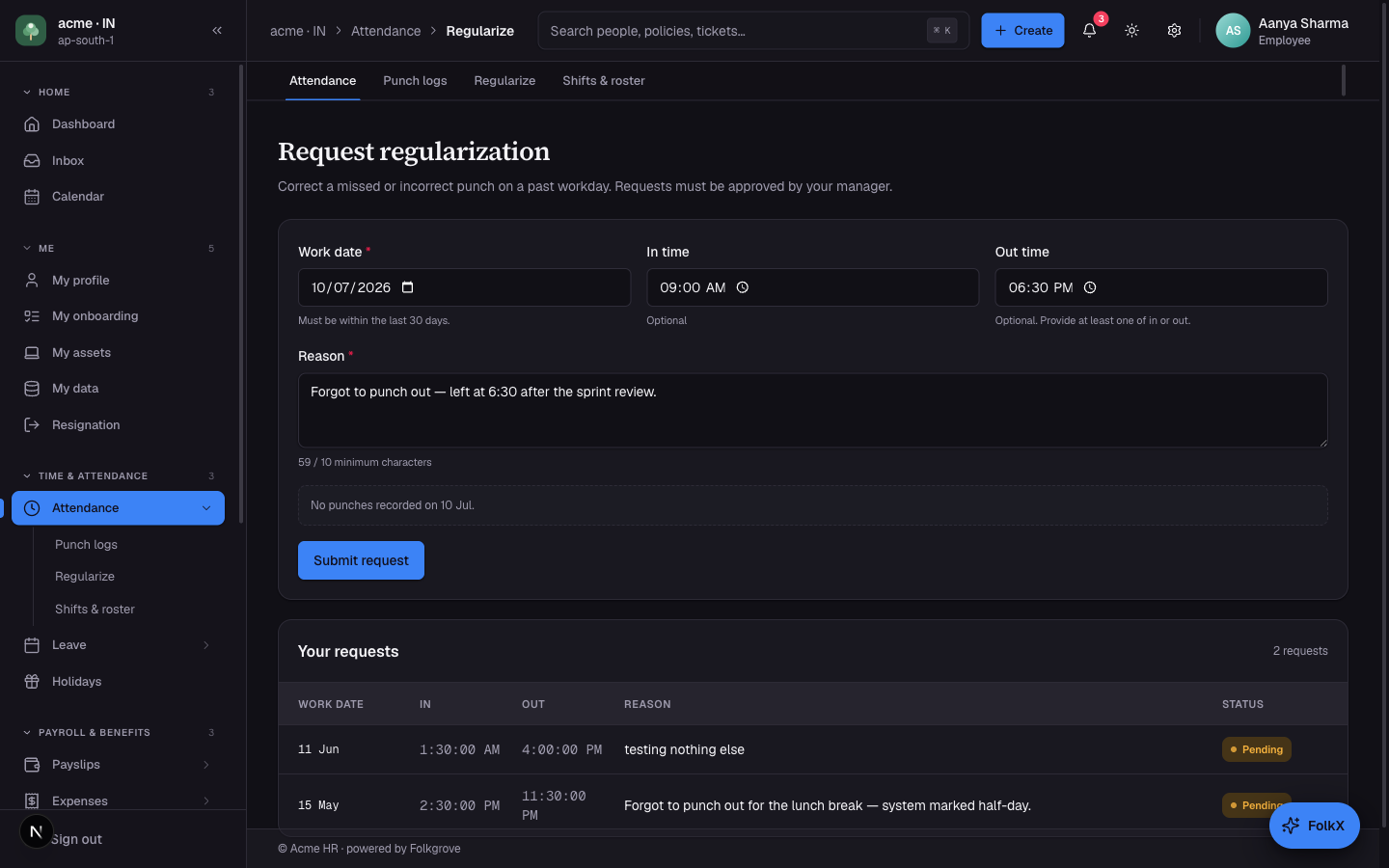 Regularization: correct times plus a mandatory justification